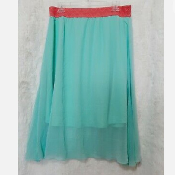 BNWT LuLaRoe Lola Skirt Womens Size L Mint Green With Pink Waistband A-Line - Picture 1 of 4